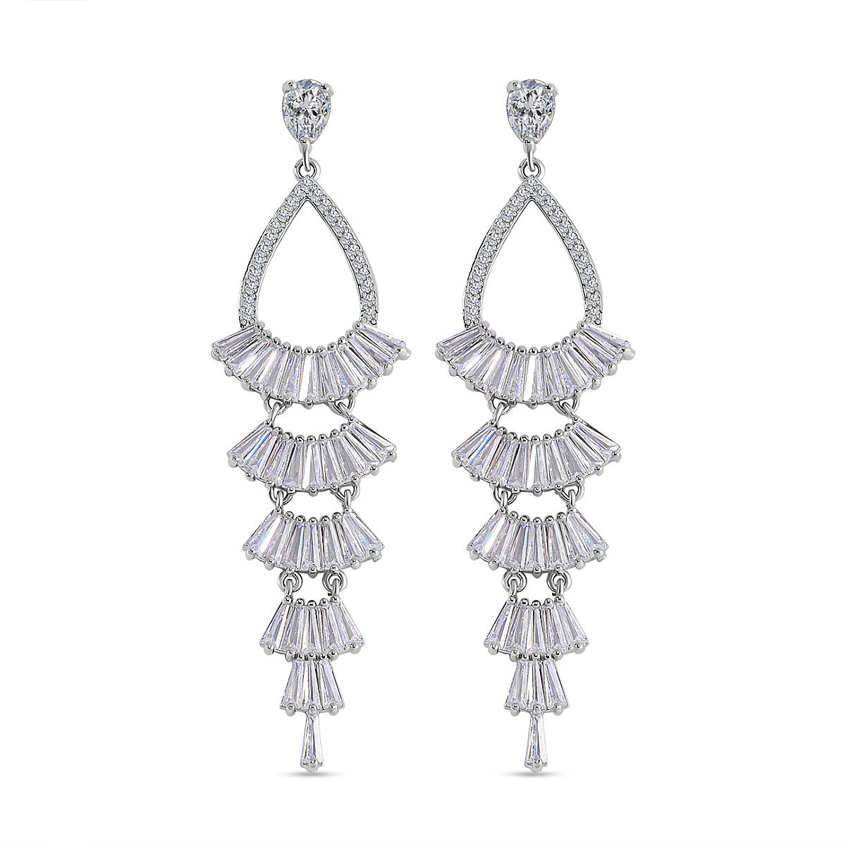 Cubic Zirconia Dangle Earrings in Silver Tone