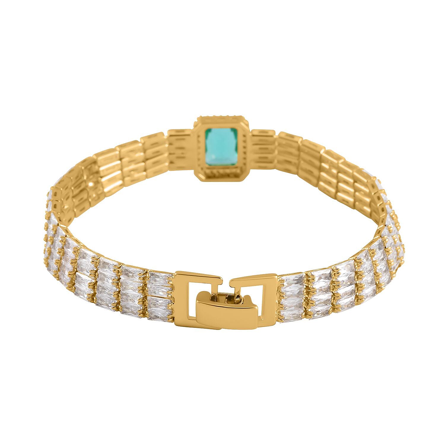 Designer Inspired - Simulated Emerald Colour Austrian Crystal & Cubic Zirconia Bracelet (Size - 7.5)