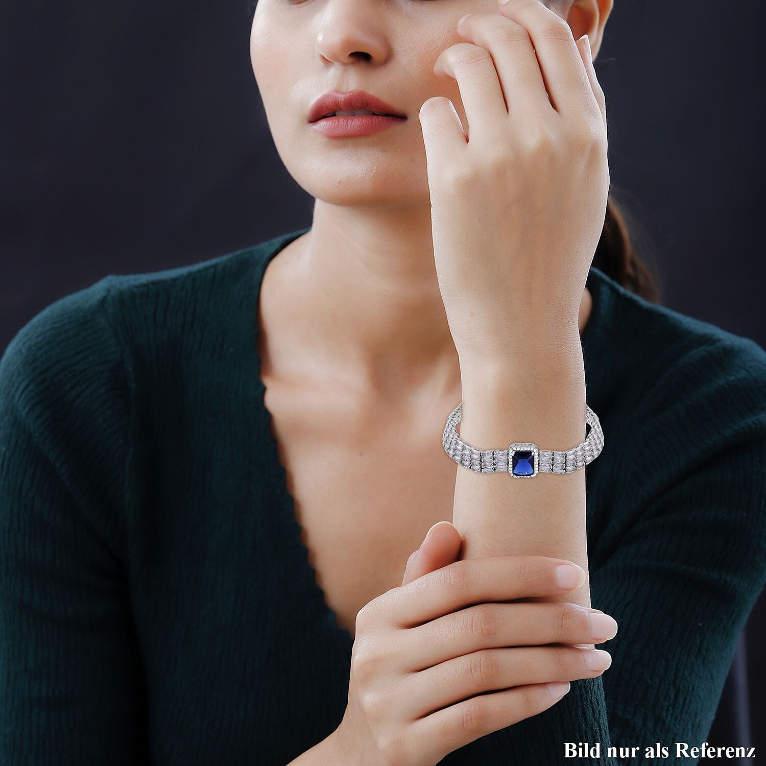 Designer Inspired - Simulated Blue Sapphire & Whitte Cubic Zirconia Bracelet (Size - 7.5)