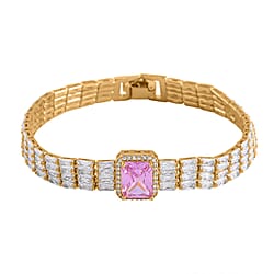 Green Crystal , White Cubic Zirconia Bracelet (Size - 7.5) Pure Yellow Brass 1.51 ct 1.510 Ct.