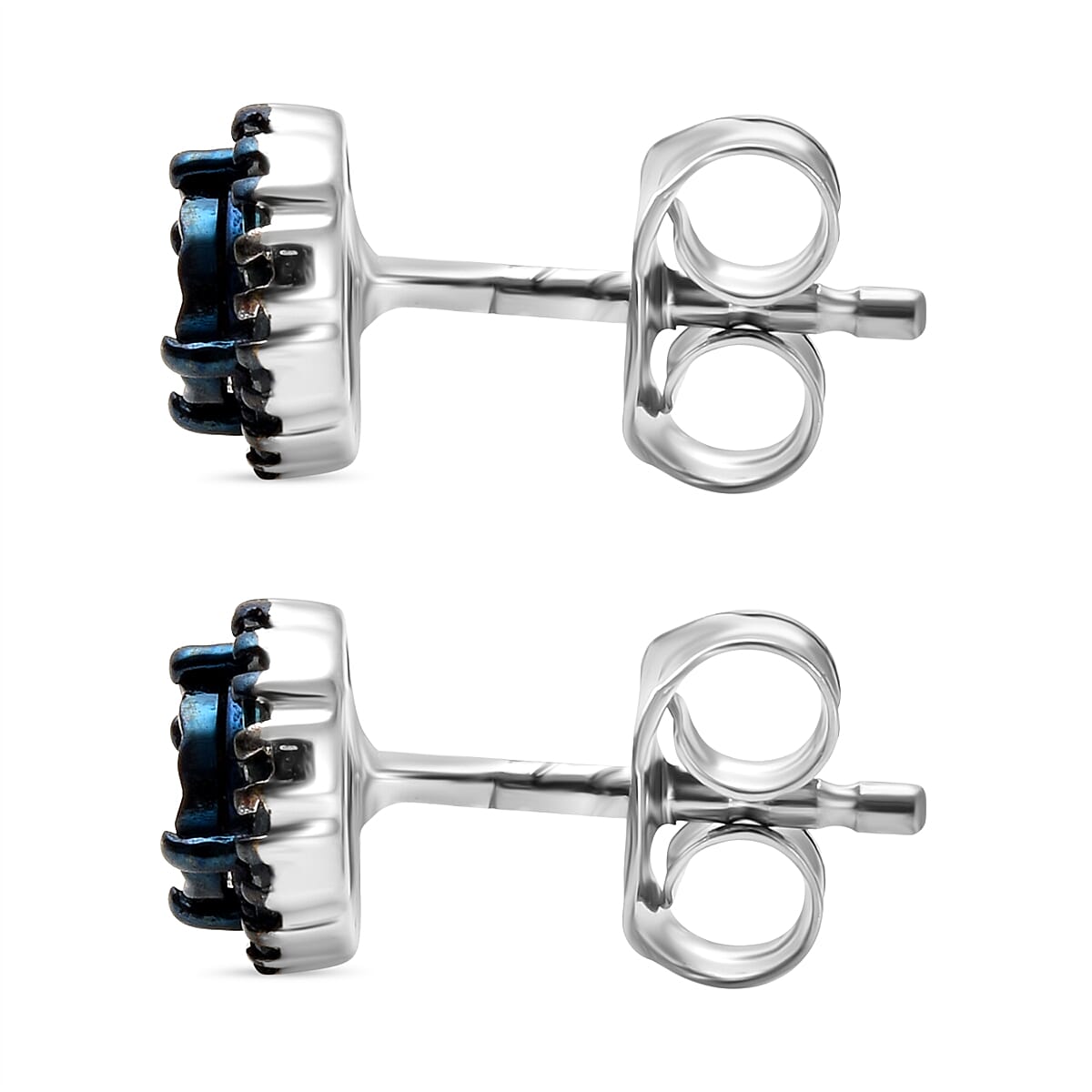 Blue Diamond  Solitaire Stud Push Post Earring in Platinum Overlay Sterling Silver 0.15 ct  0.148  Ct.