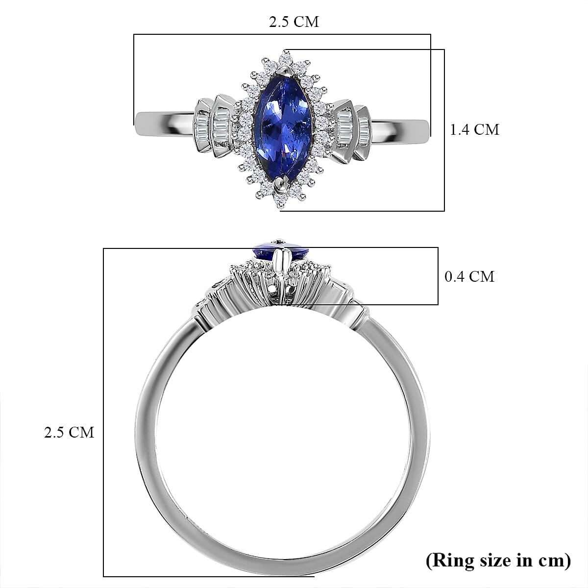 Tanzanite and Diamond Ring in Platinum Overlay Sterling Silver 0.93 Ct. Tanzanite and Diamond Ring in Platinum Overlay Sterling Silver 0.93 Ct.