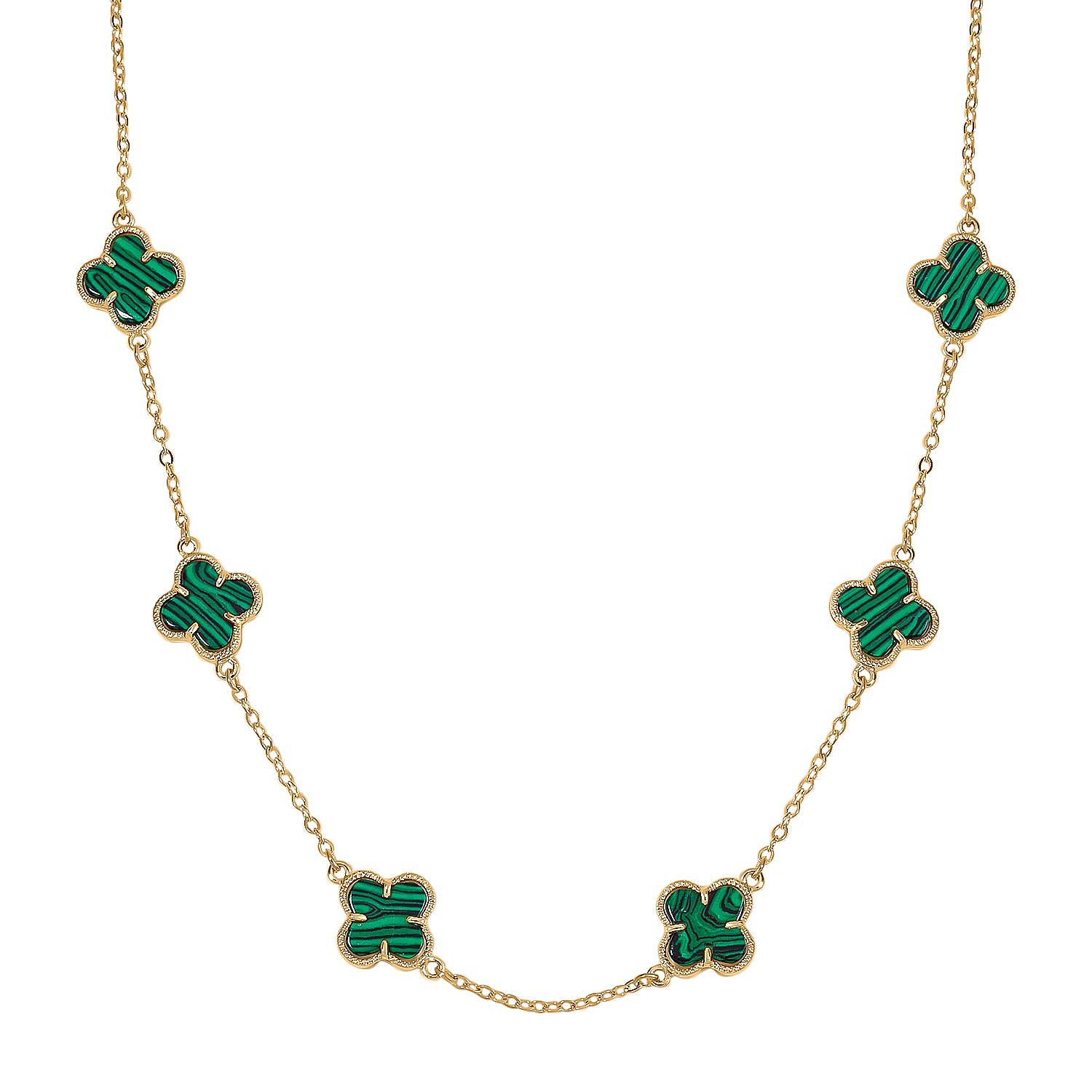 Created Malachite Petal Necklace (Size - 20-2 inch Ext.) 2.00 Ct.