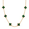 One Time Closeout - Designer Inspired Black Agate Clover Motifs Necklace (Size - 20) in Yellow Gold Tone