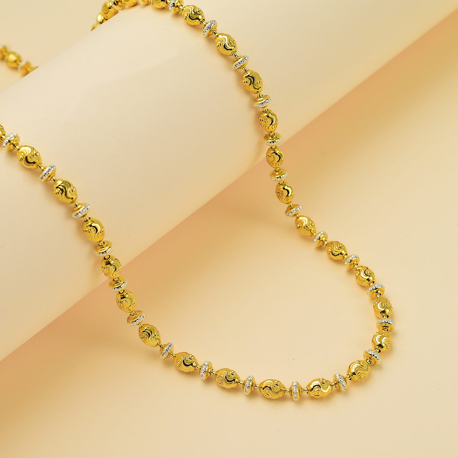 Vicenza Closeout - Rhodium & Yellow Gold Plated Sterling Silver Saturno Necklace (Size - 20), Silver Wt. 16.00 Gms.