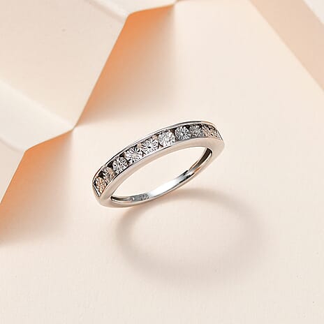 Diamond Half Eternity Band Ring in Platinum Overlay Sterling Silver