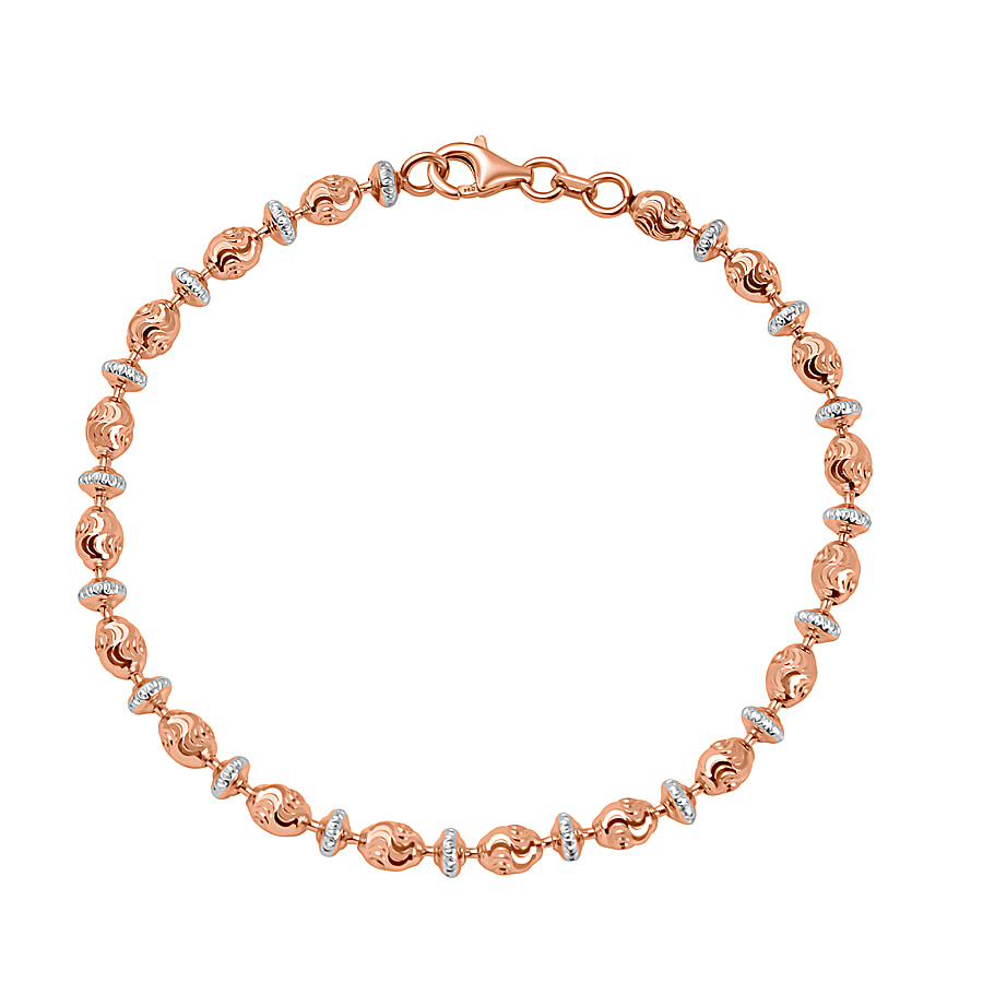 Vicenza Closeout - Rose Gold Plated Sterling Silver Saturno Bracelet (Size - 7.5), Silver Wt. 6.20 Gms