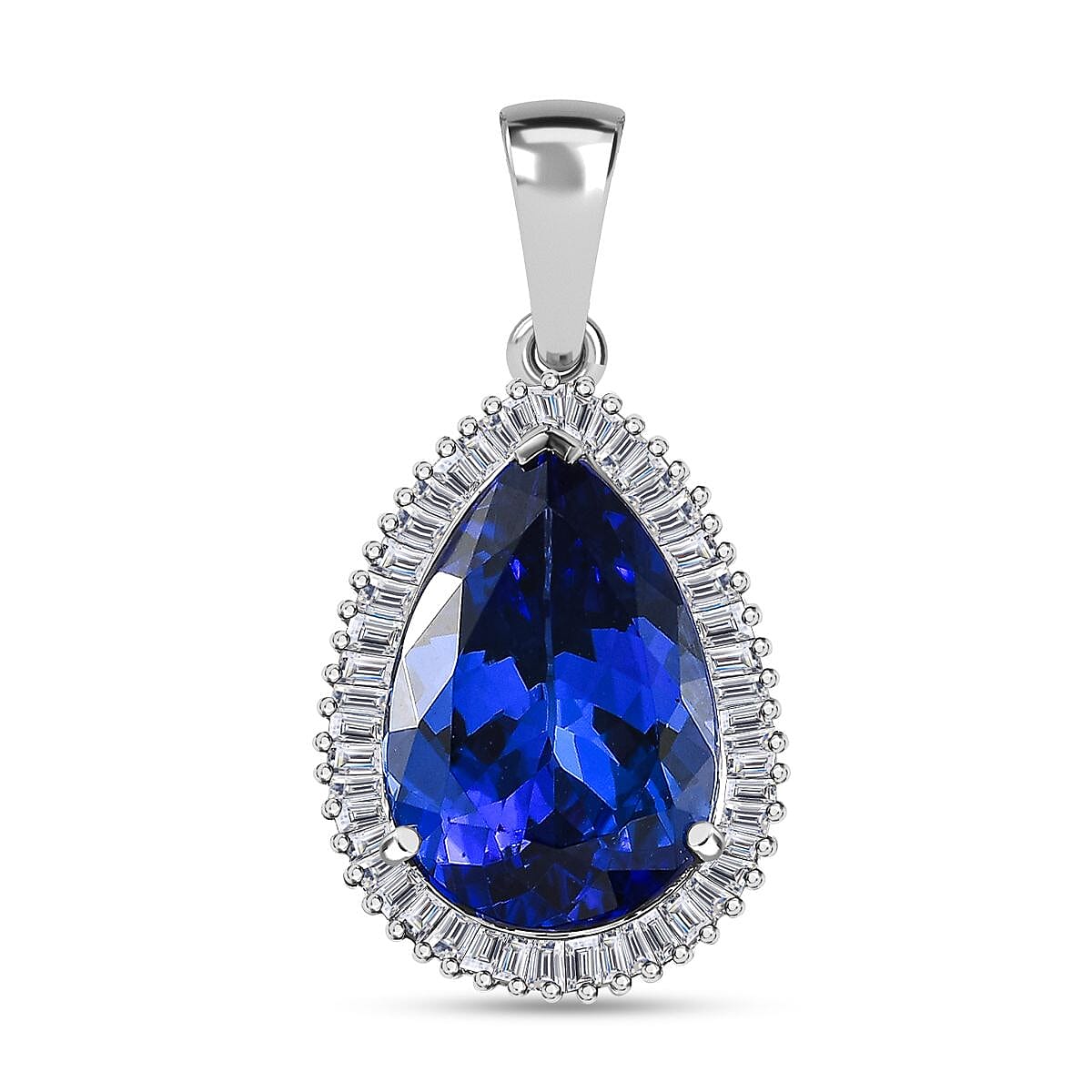 RHAPSODY- 950 Platinum AAAA Tanzanite & Diamond (VS) Drop Pendant 5.64 Ct