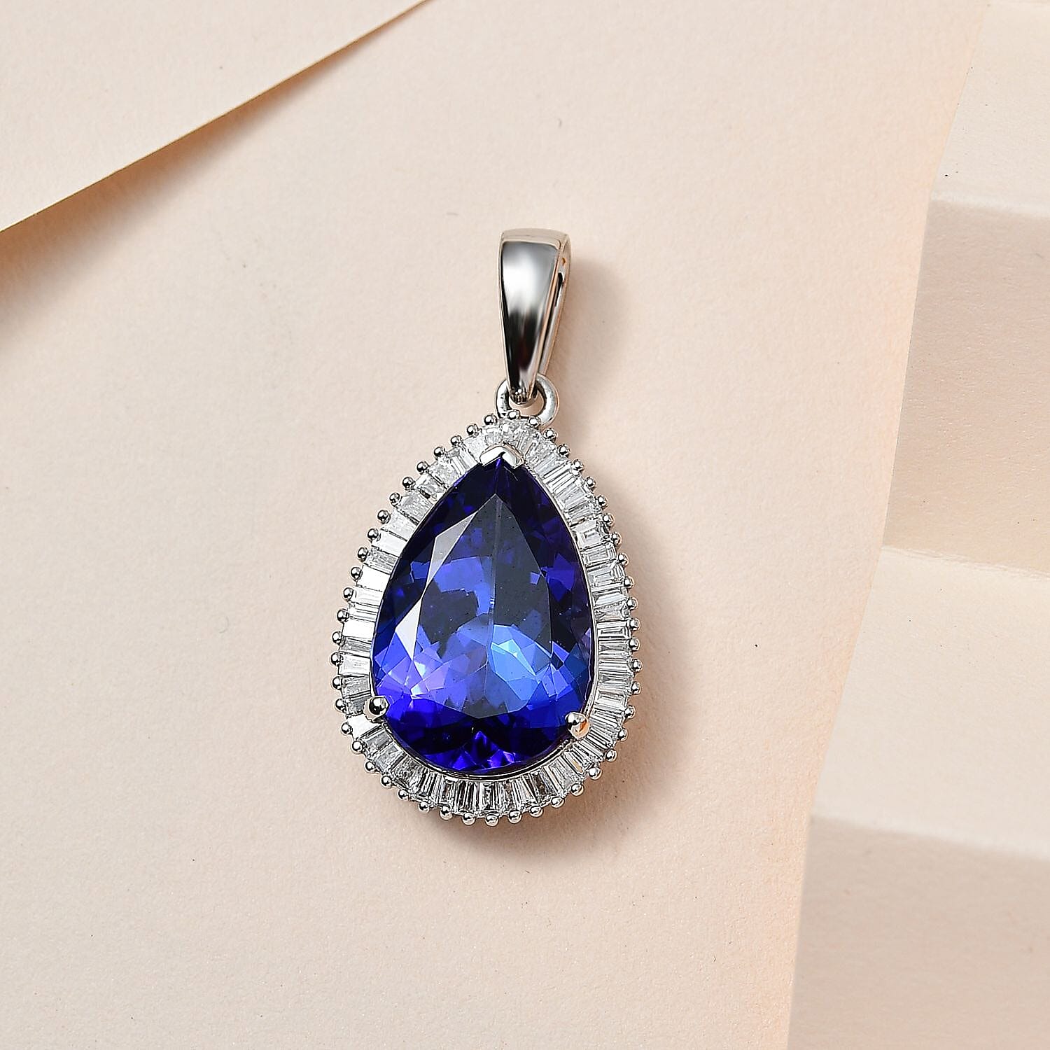 RHAPSODY- 950 Platinum AAAA Tanzanite & Diamond (VS) Drop Pendant 5.64 Ct