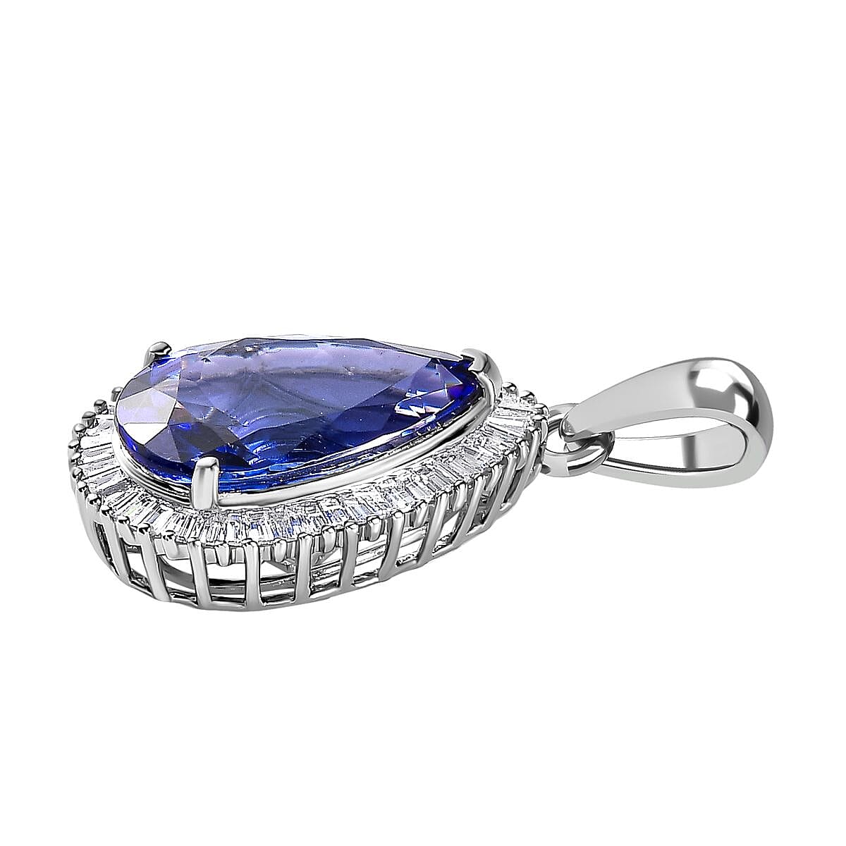 RHAPSODY- 950 Platinum AAAA Tanzanite & Diamond (VS) Drop Pendant 5.64 Ct