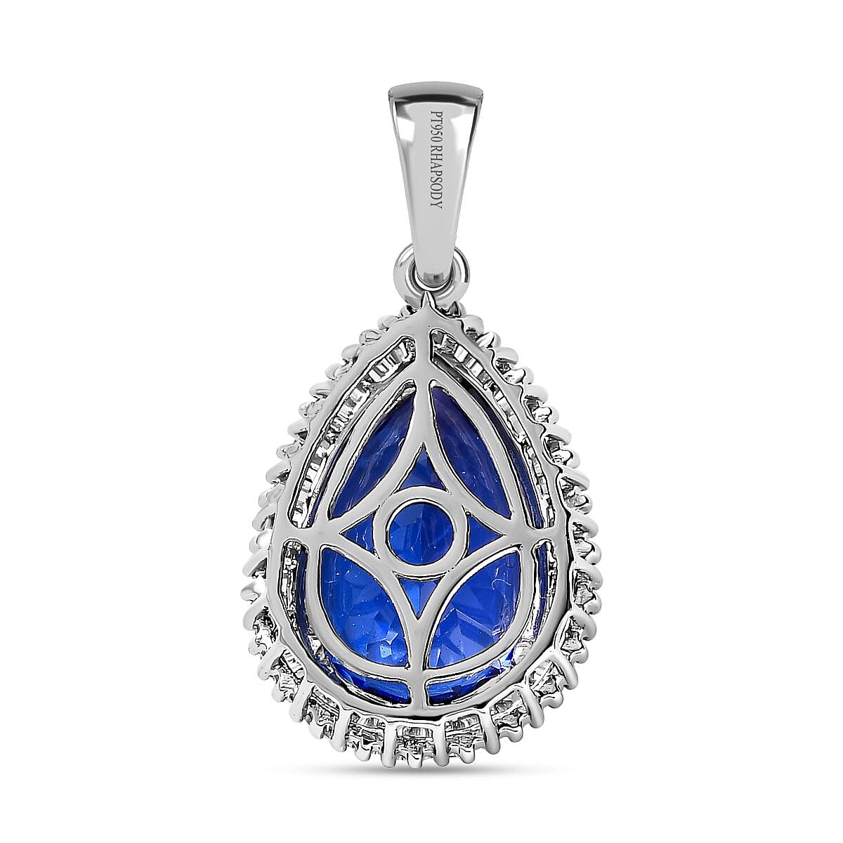 RHAPSODY- 950 Platinum AAAA Tanzanite & Diamond (VS) Drop Pendant 5.64 Ct