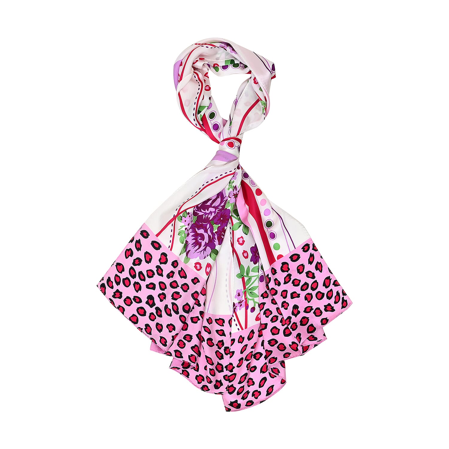 LA MAREY 100% Silk Floral Pattern Scarf (Size 178x53 cm) - Pink - White