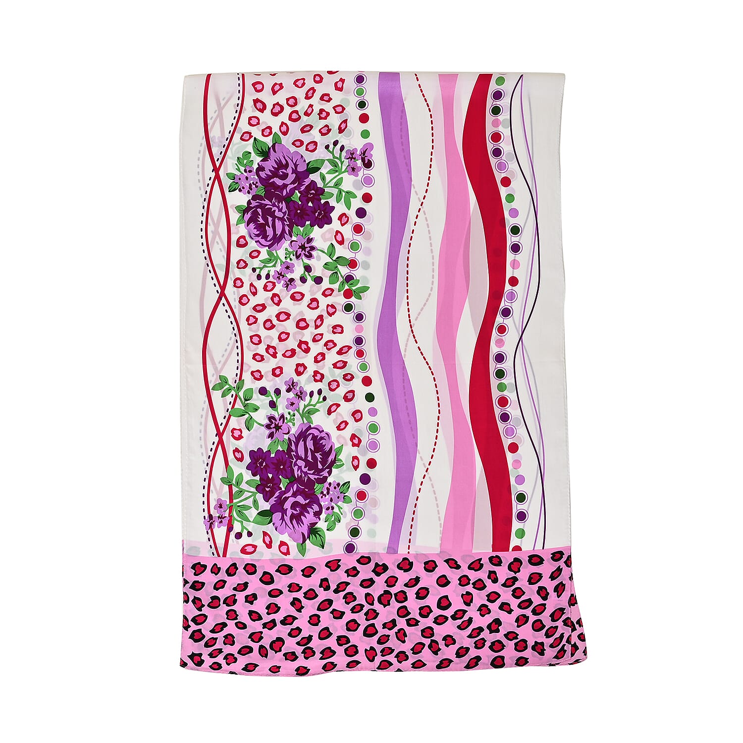 LA MAREY 100% Silk Floral Pattern Scarf (Size 178x53 cm) - Pink - White