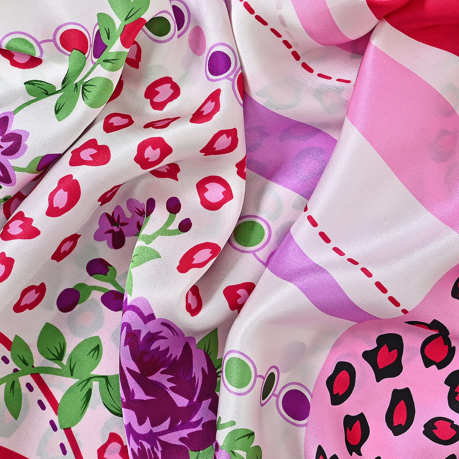 LA MAREY 100% Silk Floral Pattern Scarf (Size 178x53 cm) - Pink - White