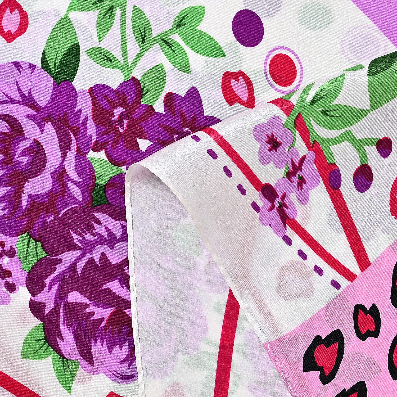 LA MAREY 100% Silk Floral Pattern Scarf (Size 178x53 cm) - Pink - White