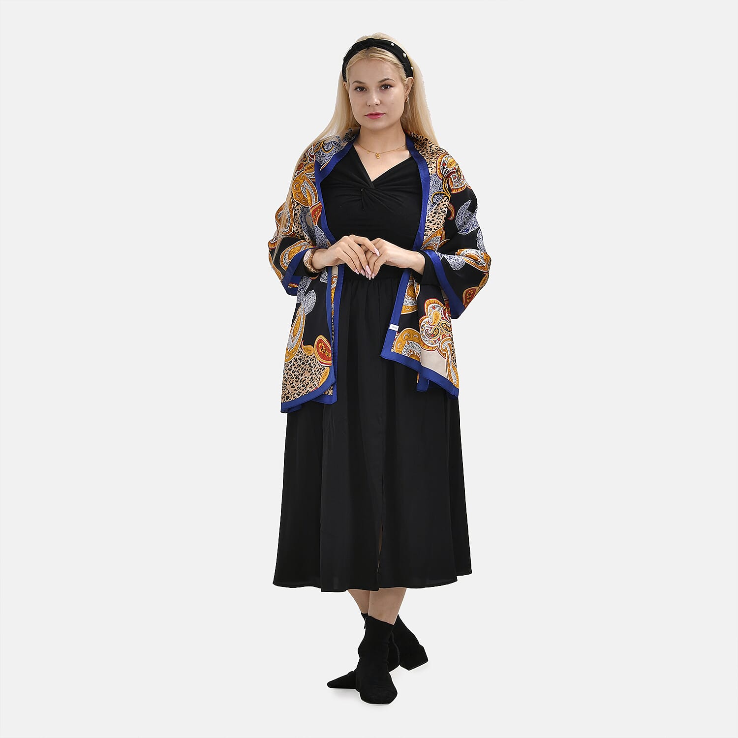 La Marey Mulberry Silk Printed Scarf - Pink and White