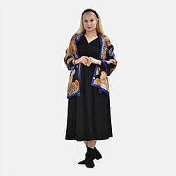 La Marey 100% Mulberry Silk Printed Scarf (Size 175x55 cm) - Yellow & Purple