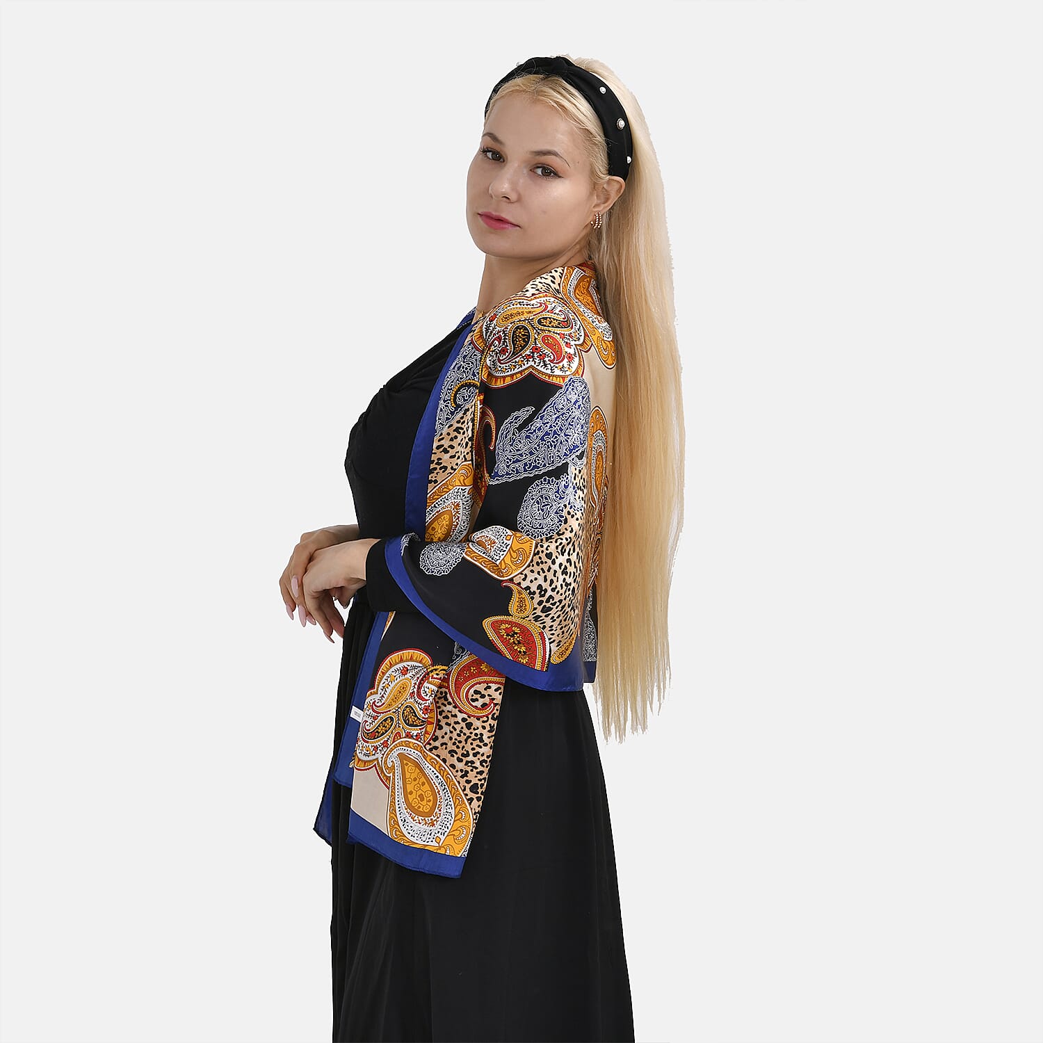 La Marey Mulberry Silk Printed Scarf - Pink and White