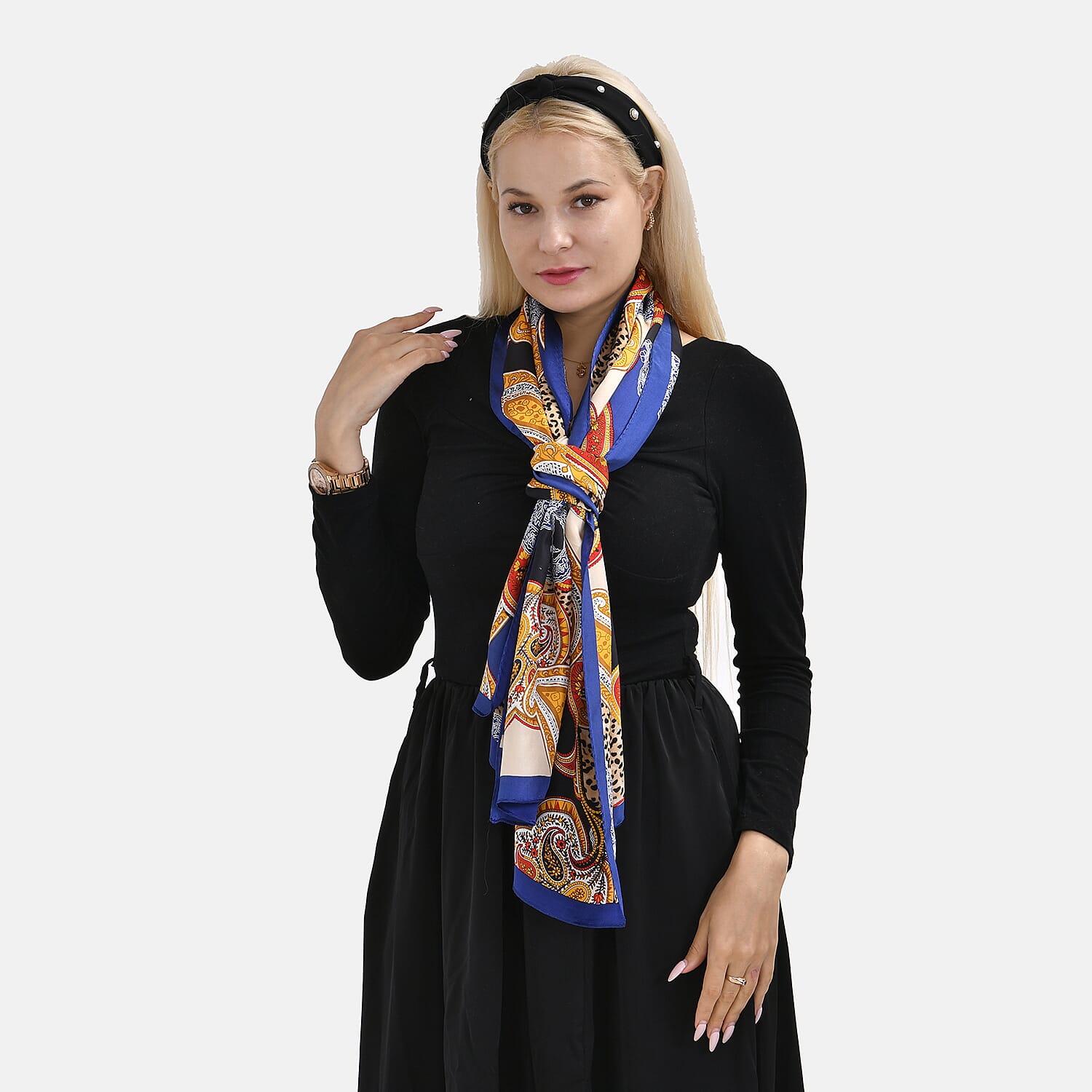 La Marey Mulberry Silk Printed Scarf - Pink and White