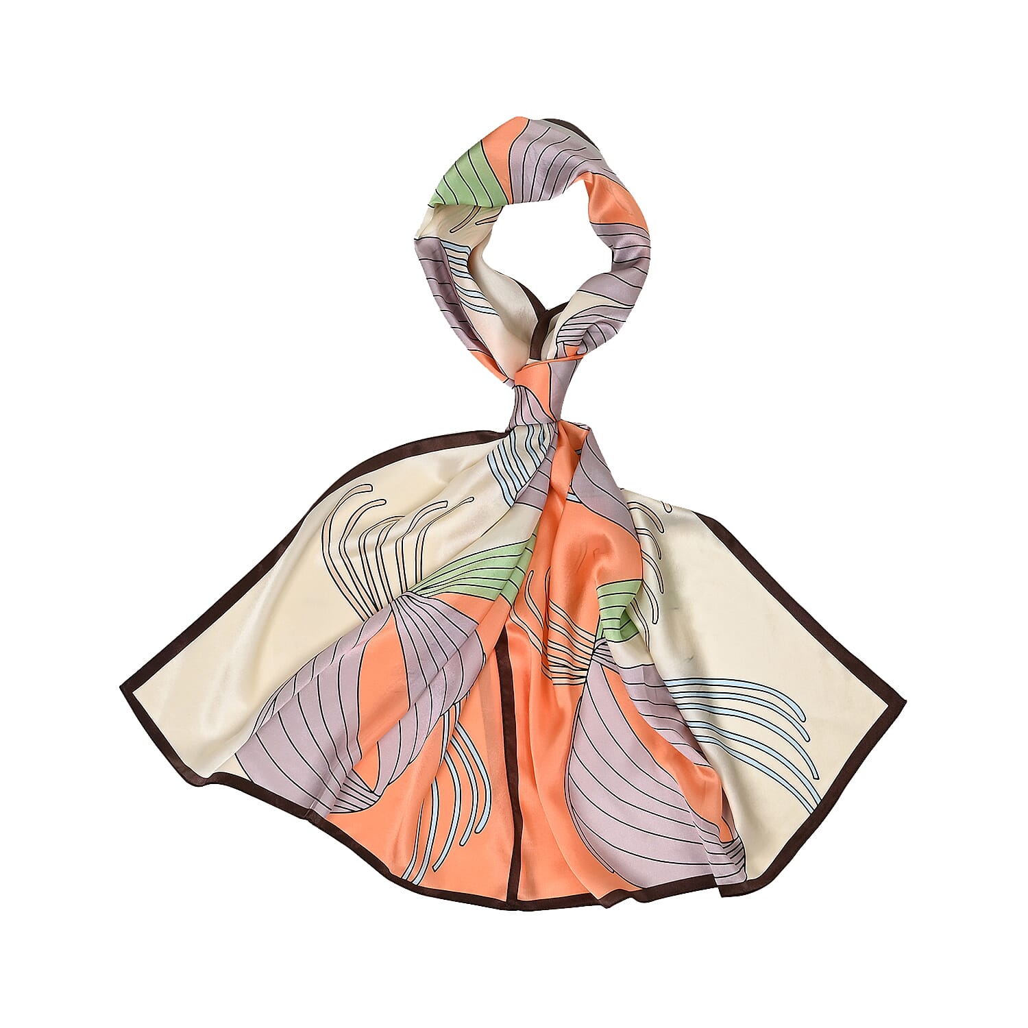 La Marey 100% Mulberry Silk Printed Scarf (Size 175x55 cm) - Light Orange & White