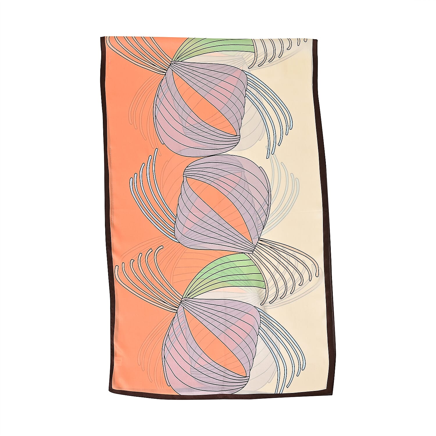 La Marey 100% Mulberry Silk Printed Scarf (Size 175x55 cm) - Light Orange - White La Marey 100% Mulberry Silk Printed Scarf (Size 175x55 cm) - Light Orange - White
