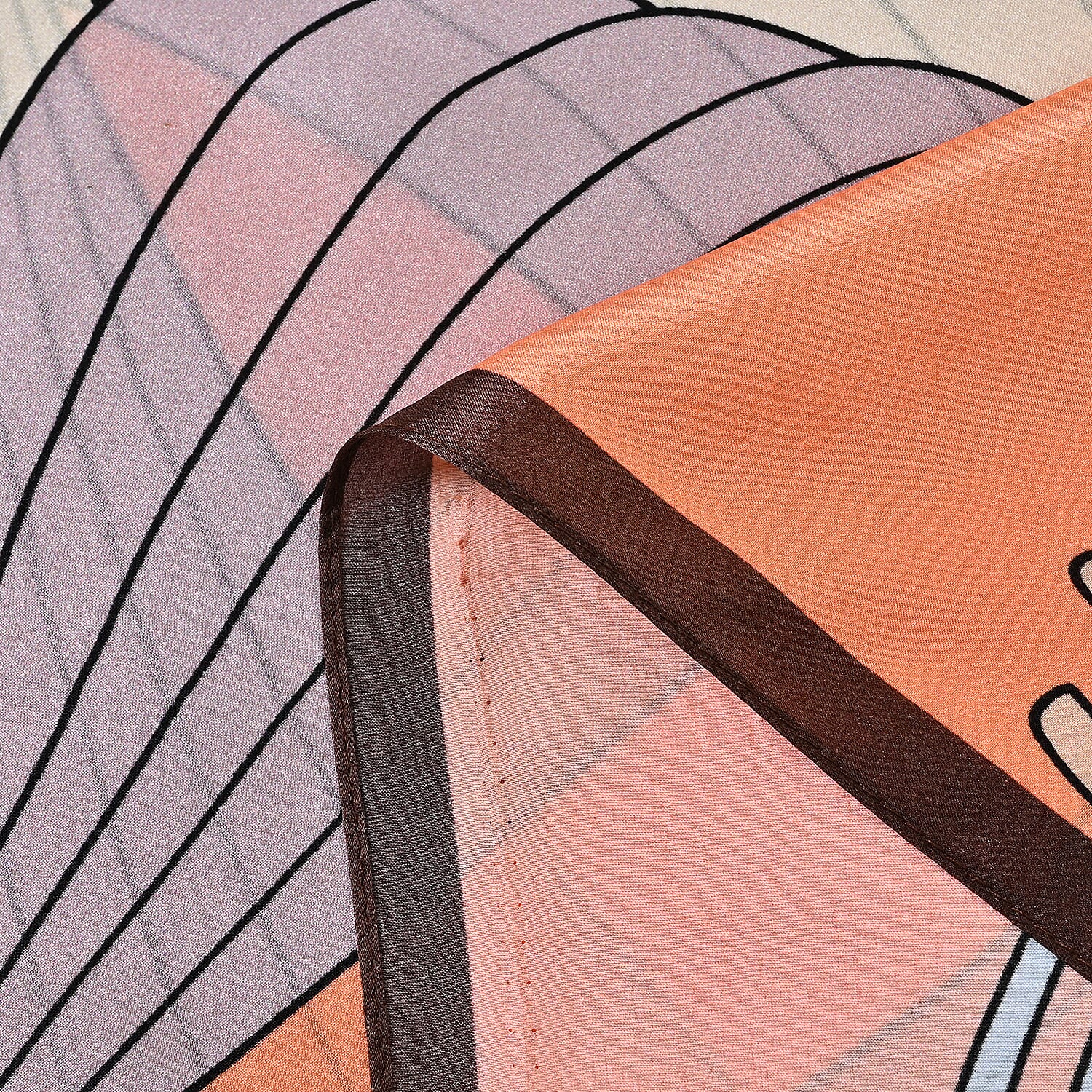 La Marey 100% Mulberry Silk Printed Scarf (Size 175x55 cm) - Light Orange - White La Marey 100% Mulberry Silk Printed Scarf (Size 175x55 cm) - Light Orange - White