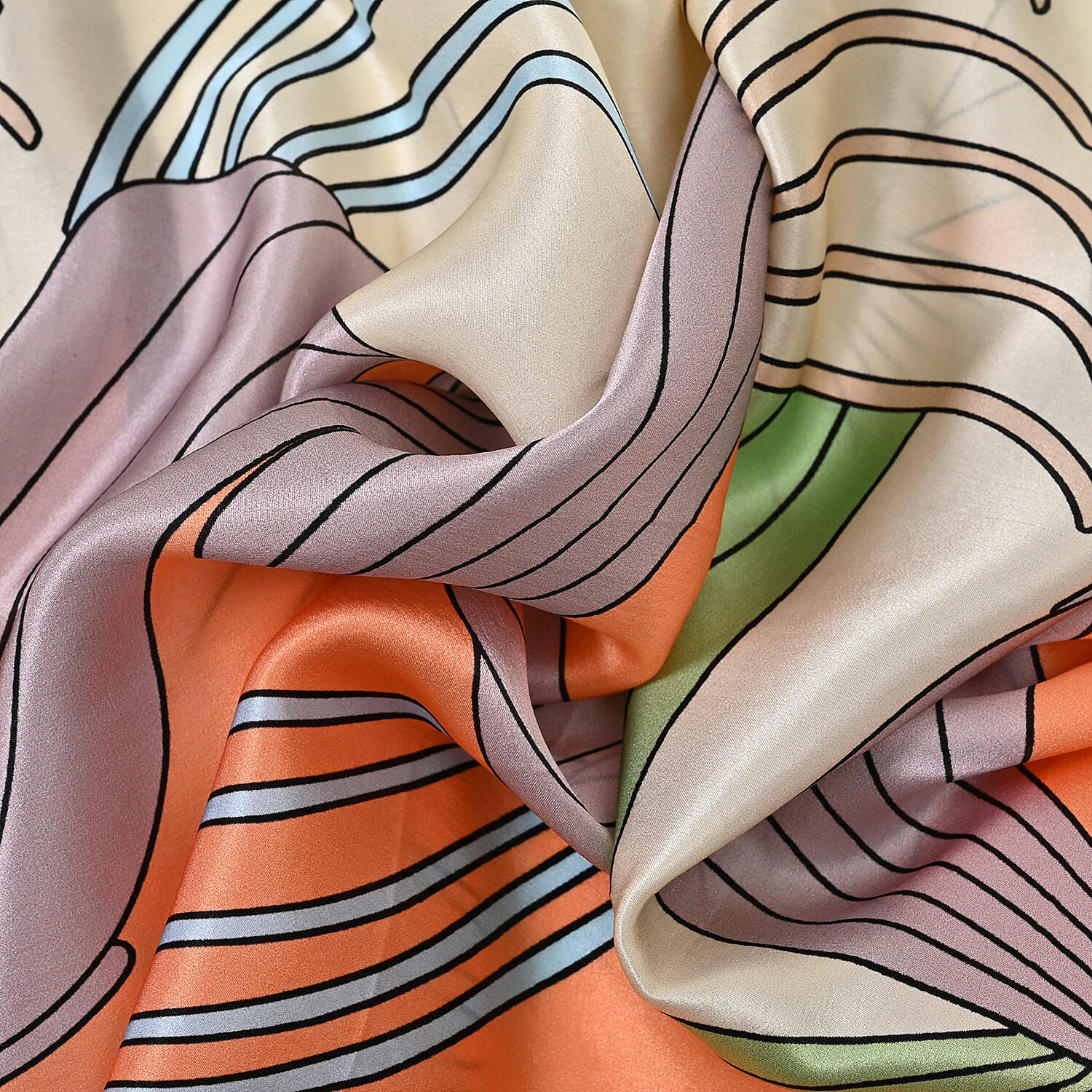 La Marey 100% Mulberry Silk Printed Scarf (Size 175x55 cm) - Light Orange - White La Marey 100% Mulberry Silk Printed Scarf (Size 175x55 cm) - Light Orange - White