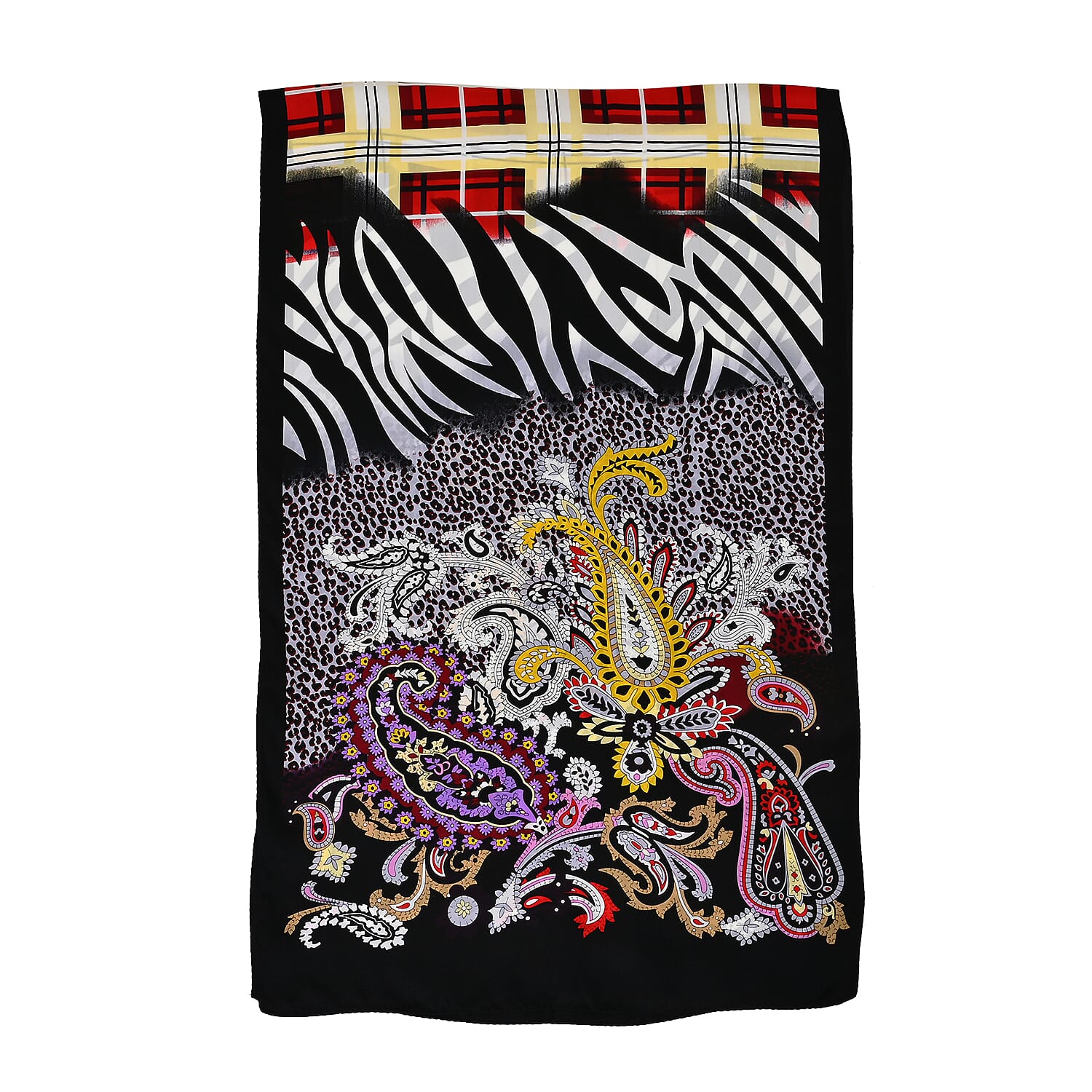 La Marey 100% Mulberry Silk Printed Scarf (Size 175x55 cm) - Black - Purple