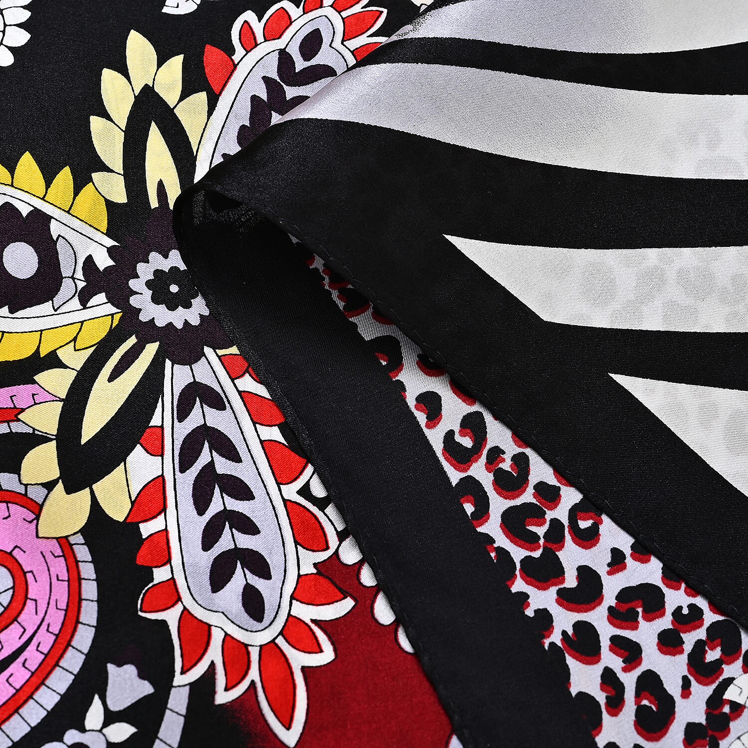 La Marey 100% Mulberry Silk Printed Scarf (Size 175x55 cm) - Black - Purple