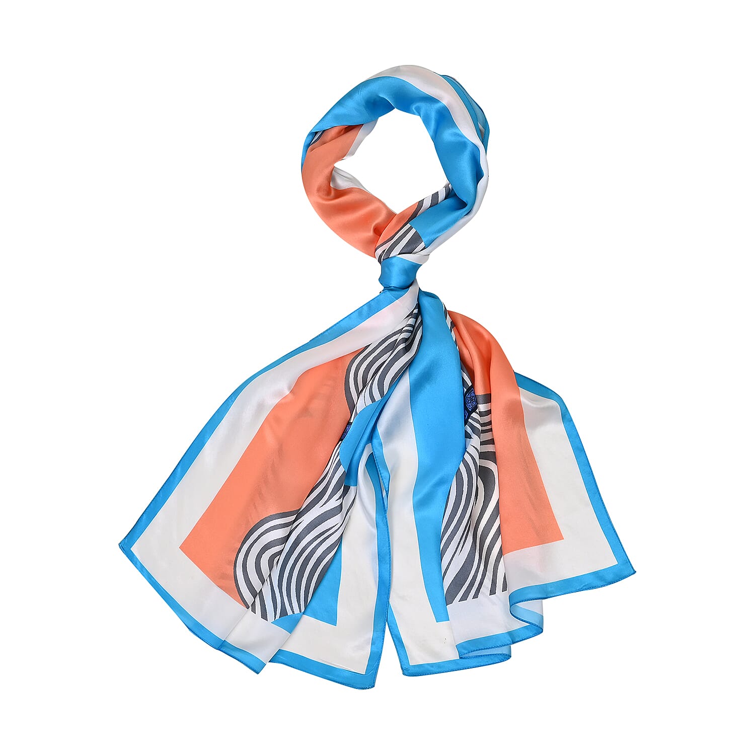 La Marey 100% Mulberry Silk Printed Scarf (Size 175x55 cm) - Blue & White