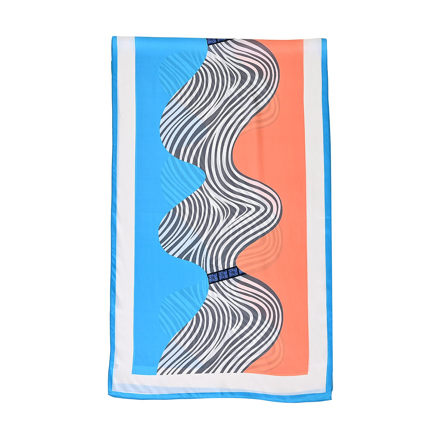 La Marey 100% Mulberry Silk Printed Scarf (Size 175x55 cm) - Blue & White