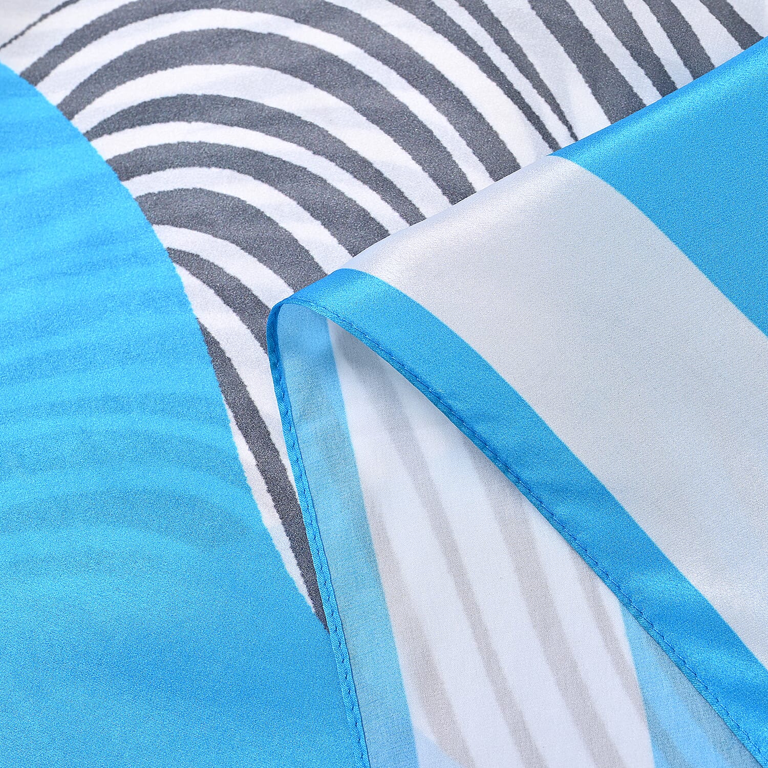 La Marey 100% Mulberry Silk Printed Scarf (Size 175x55 cm) - Blue & White