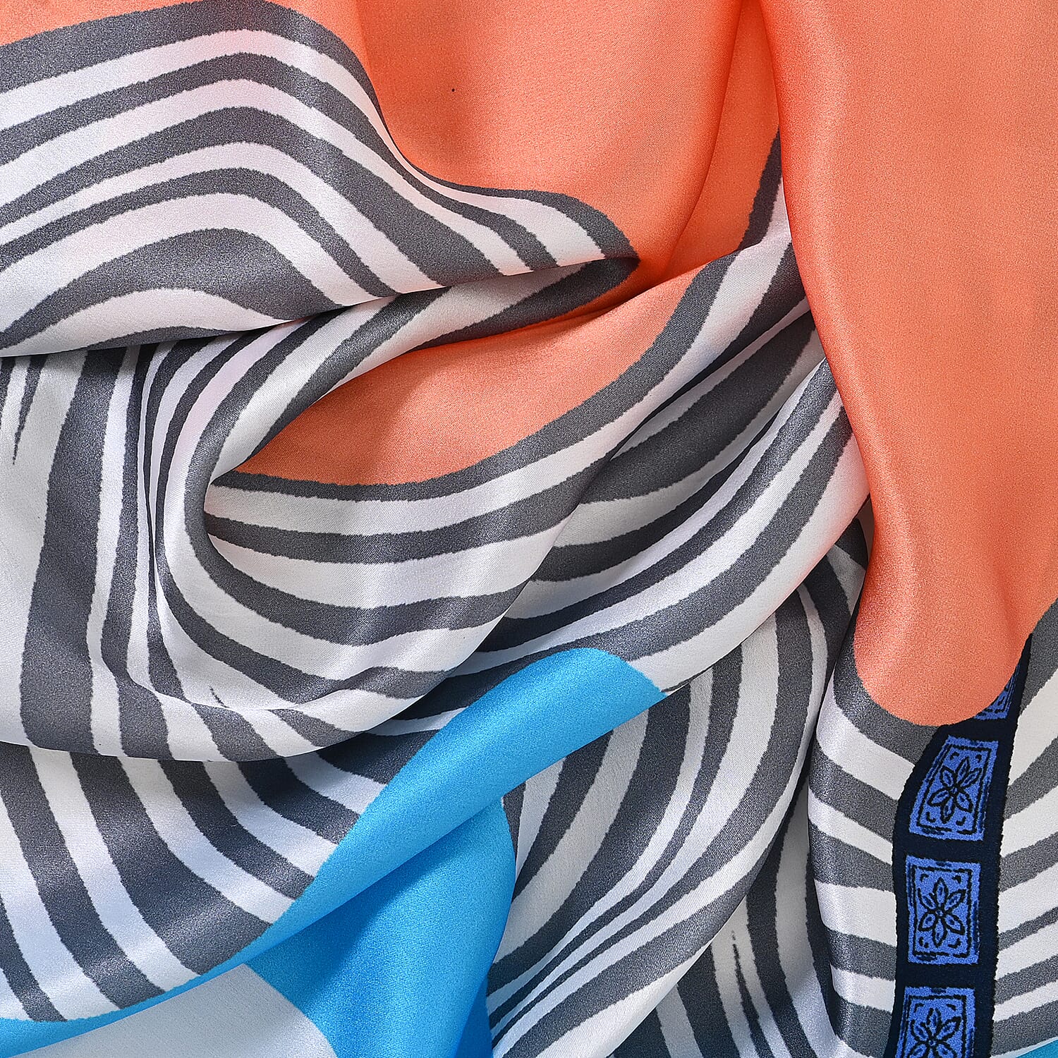 La Marey 100% Mulberry Silk Printed Scarf (Size 175x55 cm) - Blue & White