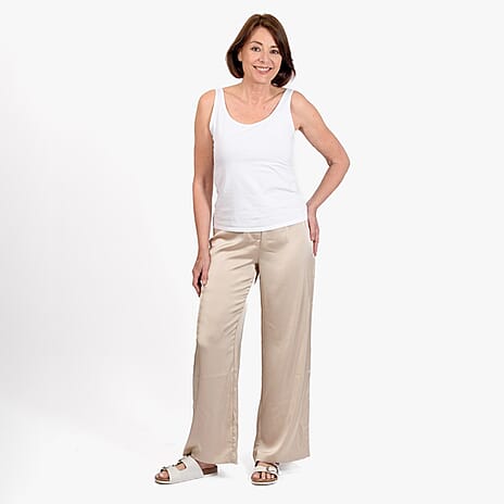 La Marey Elastic Waistband Satin Trouser (Size 16) - Beige