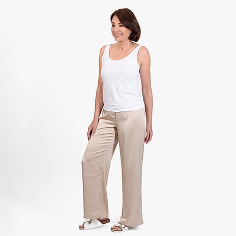 La Marey Elastic Waistband Satin Trouser (Size 16) - Beige