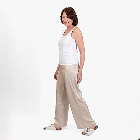 La Marey Elastic Waistband Satin Trouser (Size 16) - Beige