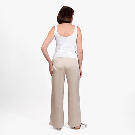 La Marey Elastic Waistband Satin Trouser (Size 16) - Beige