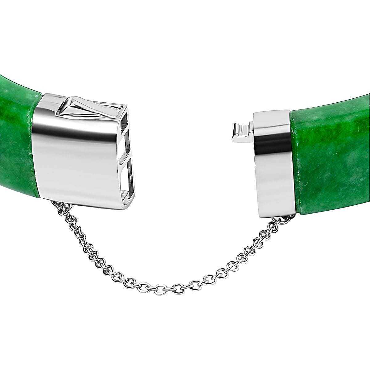 Designer Inspired - Green Jade Bangle (Size 7.5) in Rhodium Overlay Sterling Silver 270.00 Ct.