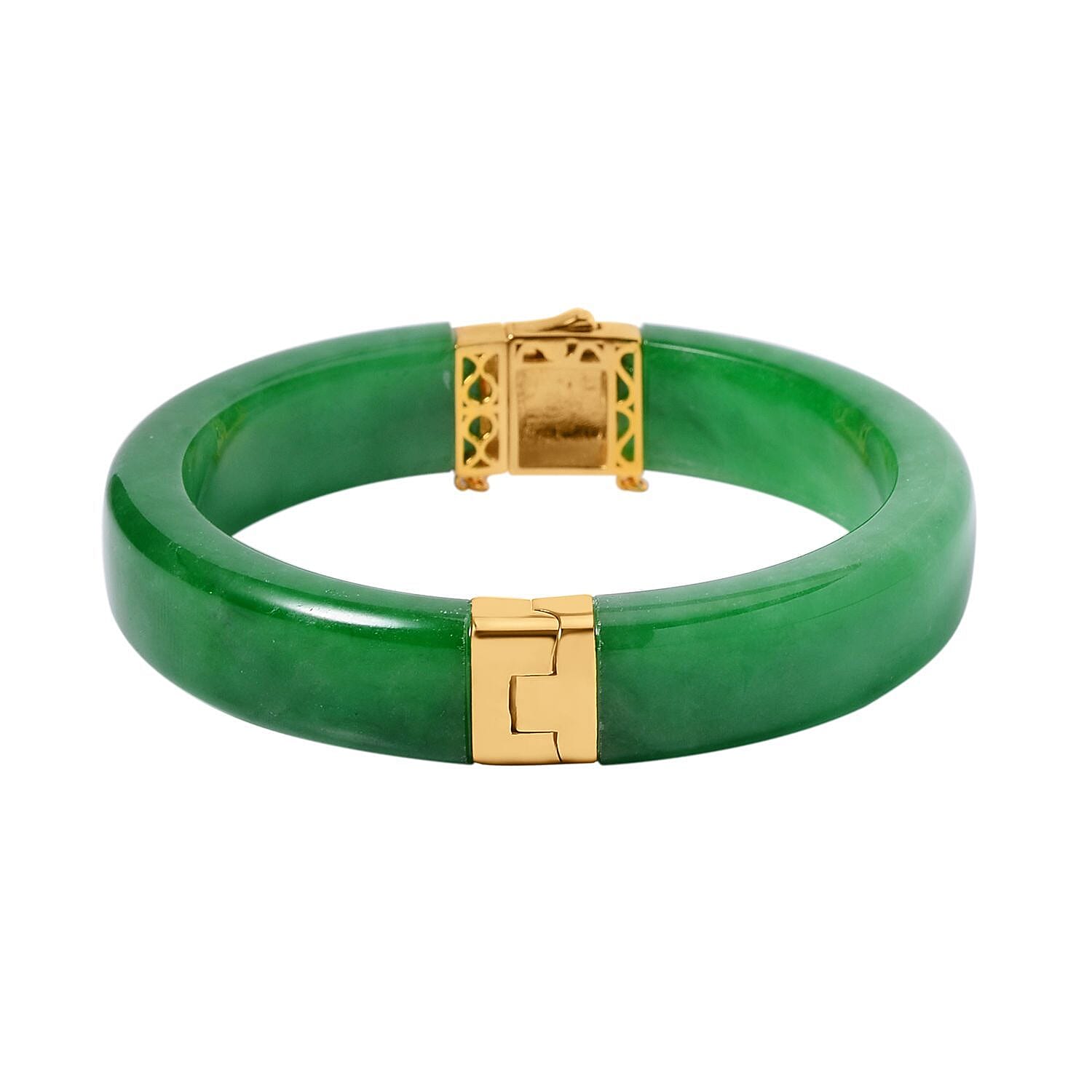 Designer Inspired - Green Jade Bangle (Size 7.5) in 18K Yellow Gold Vermeil Plated Sterling Silver 270.00 Ct
