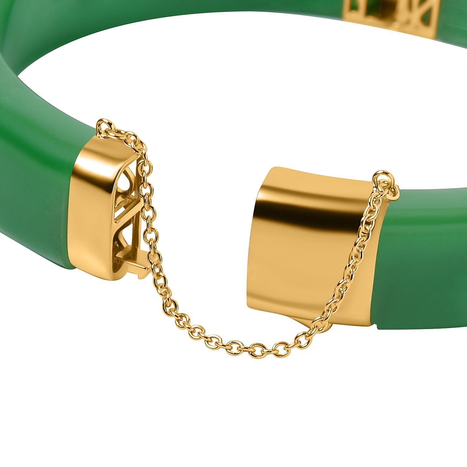Designer Inspired - Green Jade Bangle (Size 7.5) in 18K Yellow Gold Vermeil Plated Sterling Silver 270.00 Ct