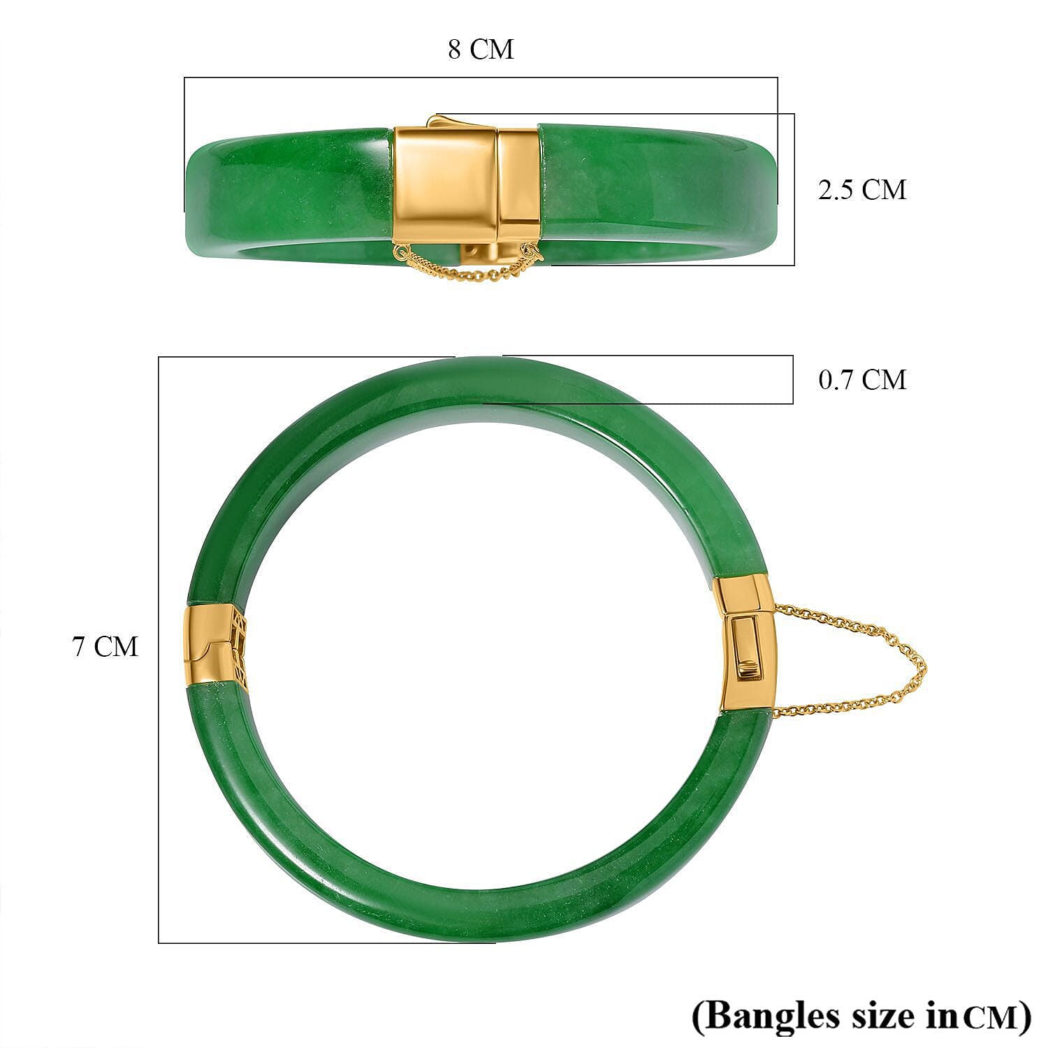 Designer Inspired - Green Jade Bangle (Size 7.5) in 18K Yellow Gold Vermeil Plated Sterling Silver 270.00 Ct