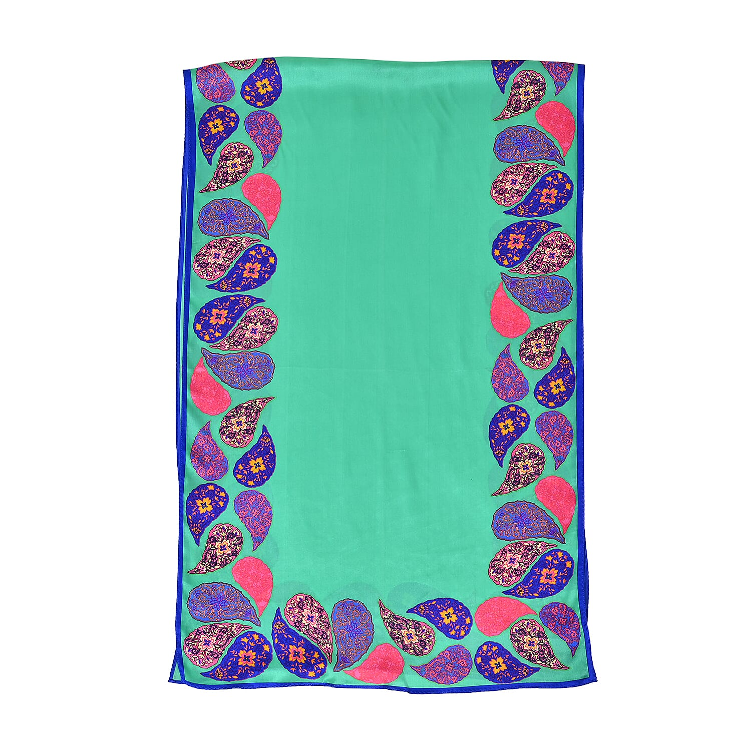 La Marey 100% Mulberry Silk Printed Scarf (Size 175x55 cm) - Green & Pink