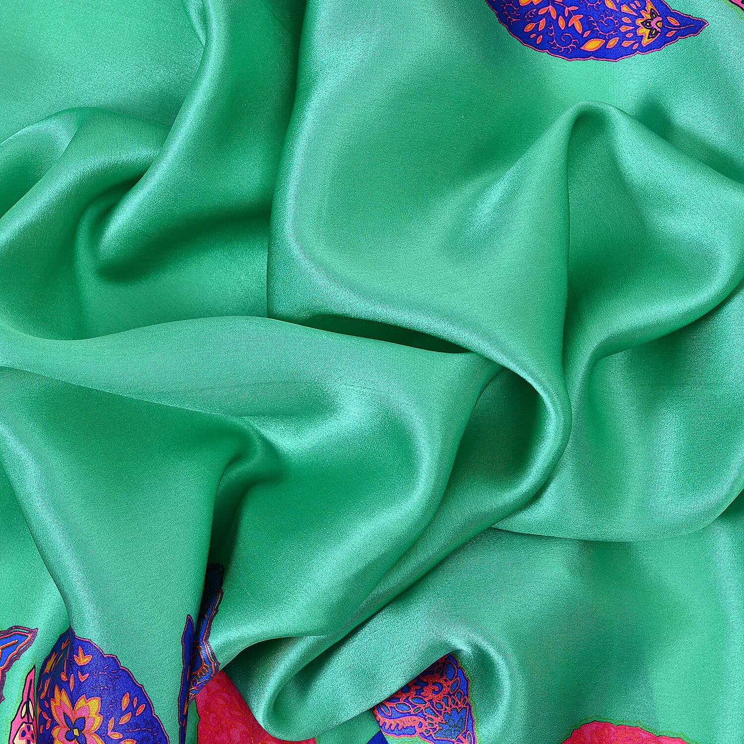 La Marey 100% Mulberry Silk Printed Scarf (Size 175x55 cm) - Green & Pink