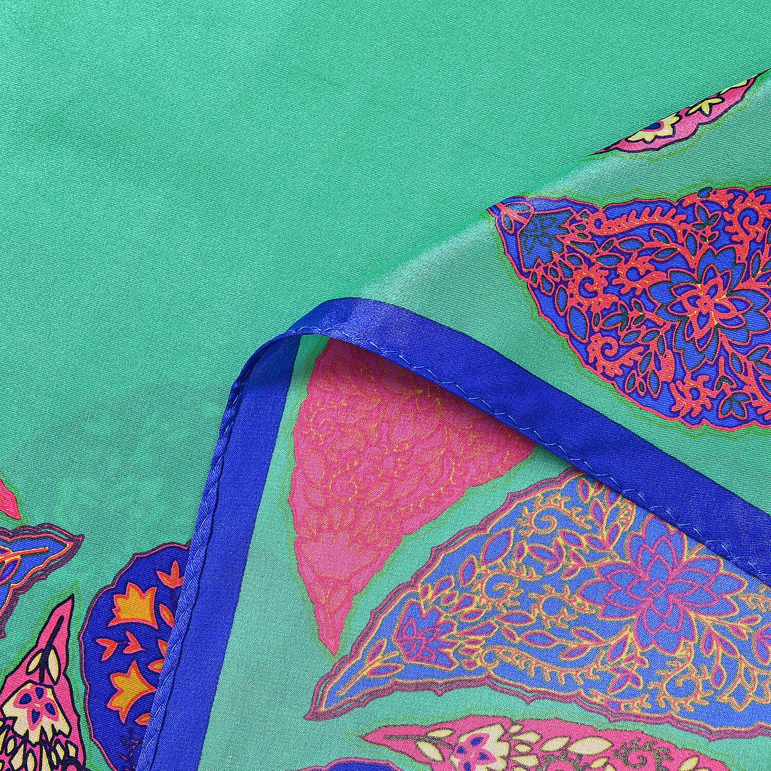 La Marey 100% Mulberry Silk Printed Scarf (Size 175x55 cm) - Green & Pink