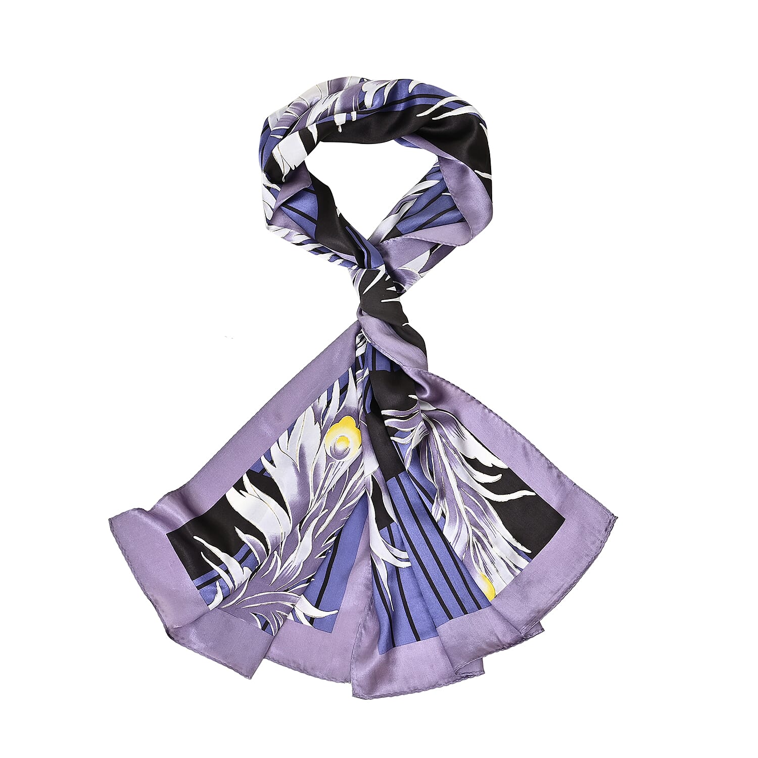 La Marey 100% Mulberry Silk Printed Scarf (Size 175x55 cm) - Purple & White