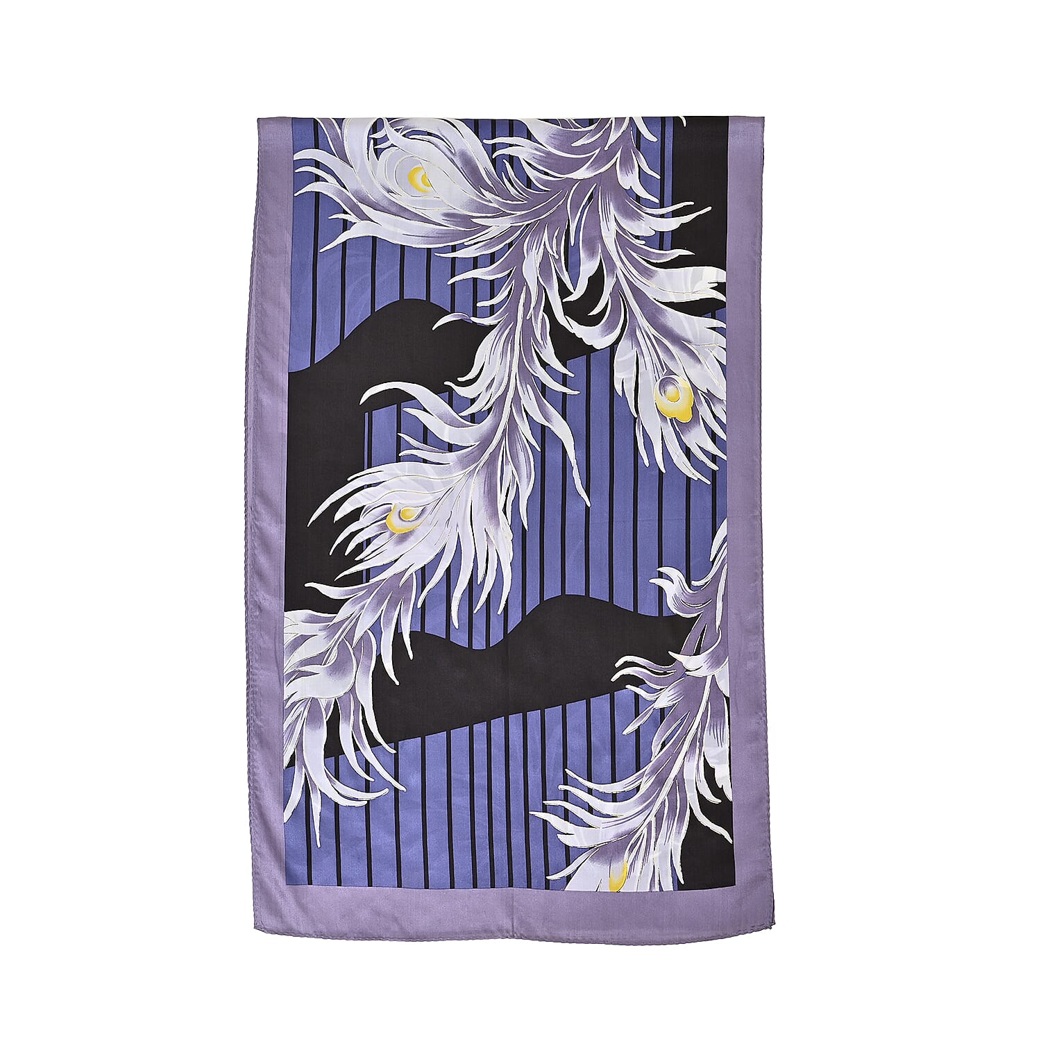 La Marey 100% Mulberry Silk Printed Scarf (Size 175x55 cm) - Purple & White