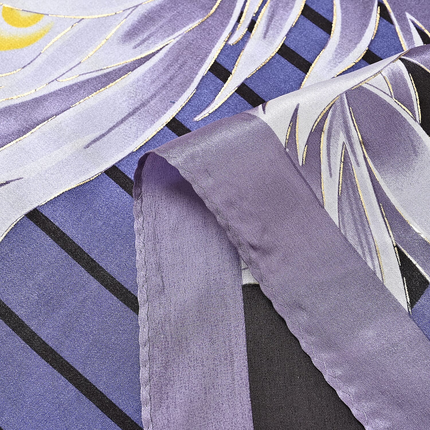 La Marey 100% Mulberry Silk Printed Scarf (Size 175x55 cm) - Purple & White