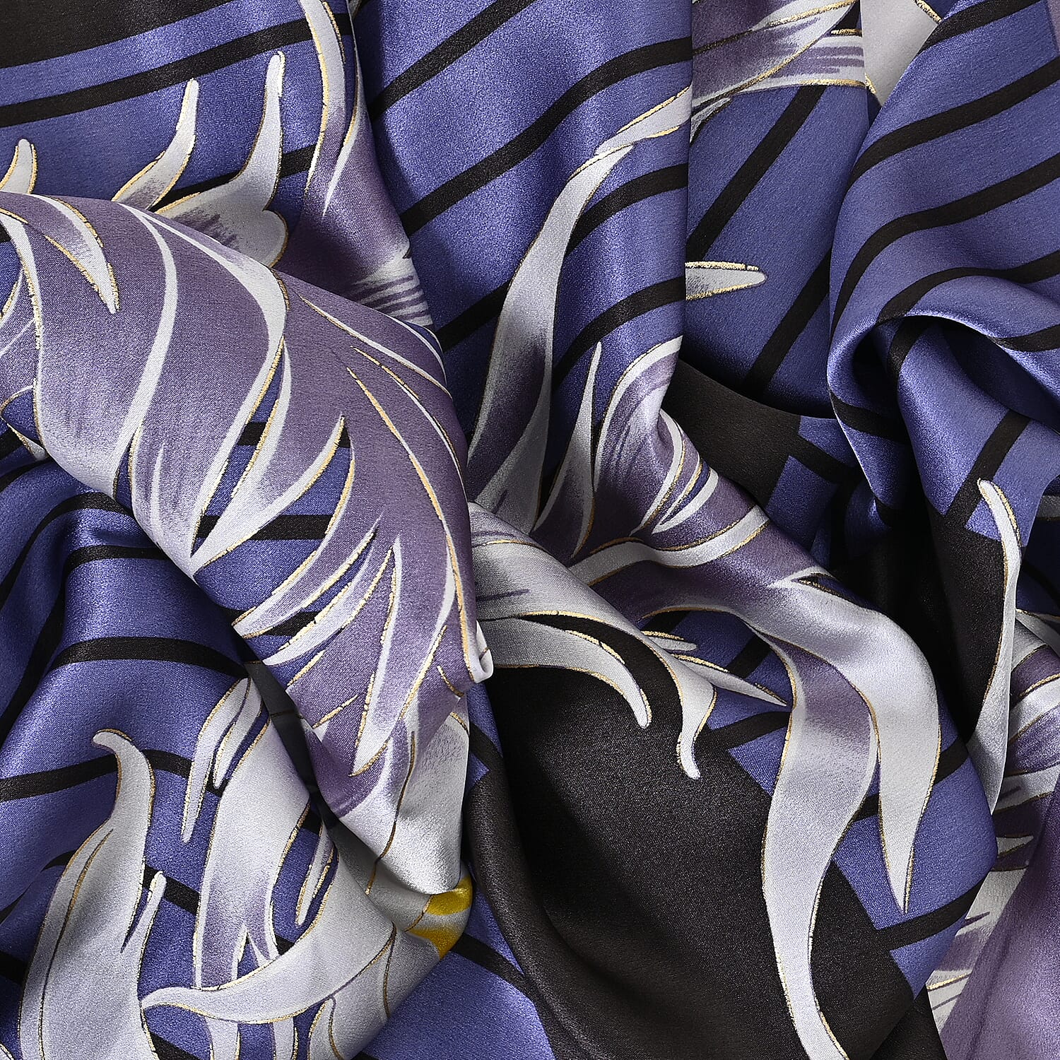 La Marey 100% Mulberry Silk Printed Scarf (Size 175x55 cm) - Purple & White