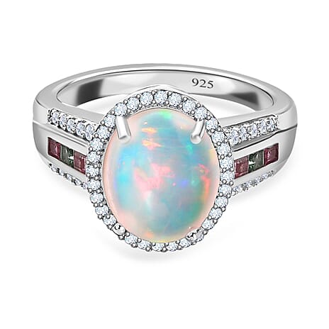 Doorbuster - Ethiopian Welo Opal, Multi Tourmaline and Zircon Ring in Platinum Overlay Sterling Silver 2.95 Ct. Doorbuster - Ethiopian Welo Opal, Multi Tourmaline and Zircon Ring in Platinum Overlay Sterling Silver 2.95 Ct.