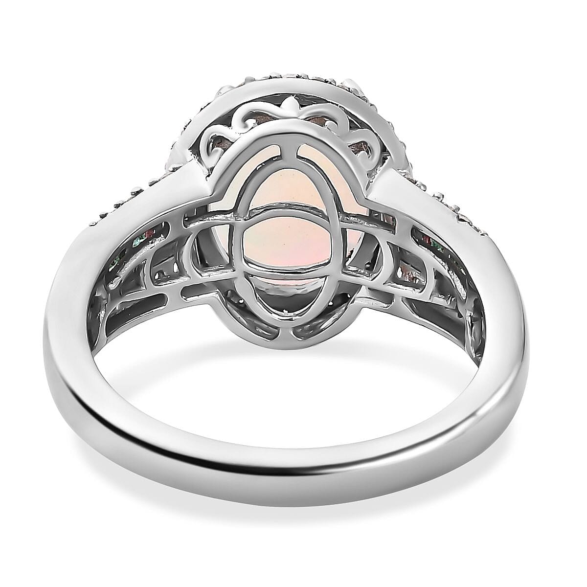 AAA Ethiopian Welo Opal, Multi Tourmaline and Natural Zircon Ring in Platinum Overlay Sterling Silver 3.05 Ct.